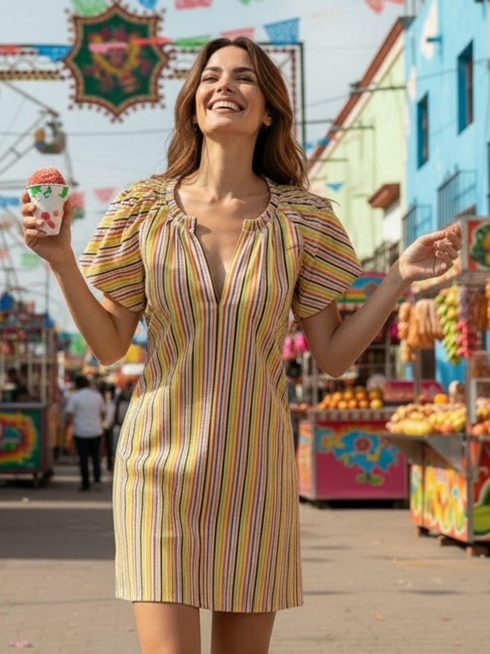 Pomander Place NEW Rainbow Stripe Finley Flutter Sleeve Colorful Mini Dress S